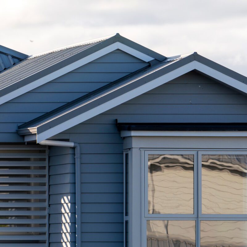 Close up of exterior of weatherboard home